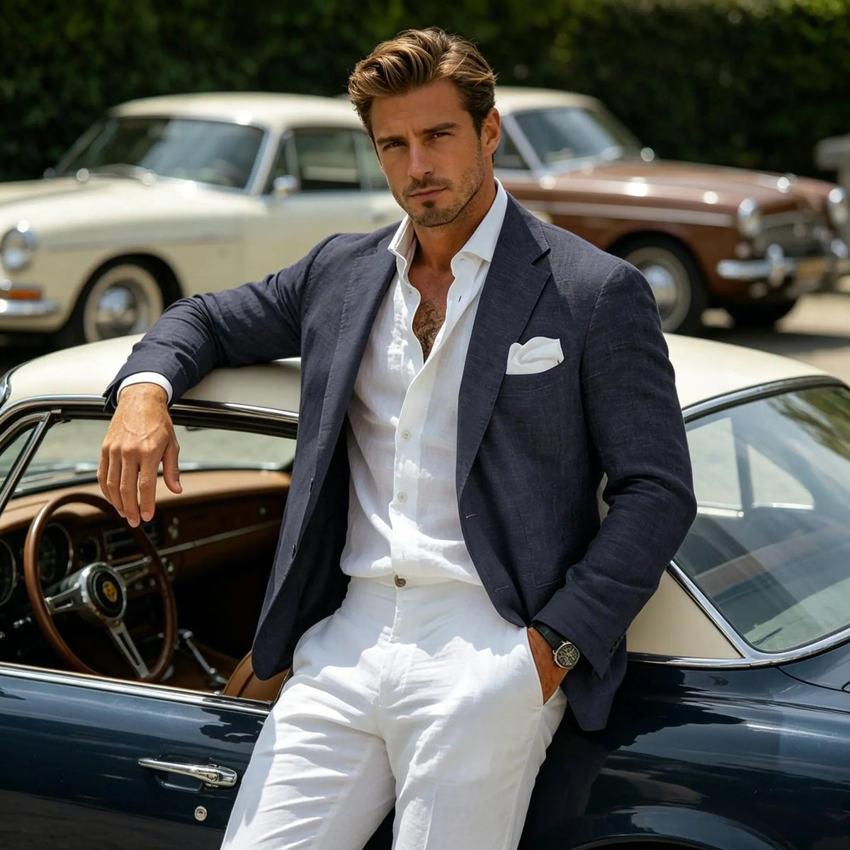 Men's Linen Blazer Notched Lapel Casual Business Sport Coat Slim Fit Breathable Wrinkle-Resistant Wedding Business Tuxedo Jacket