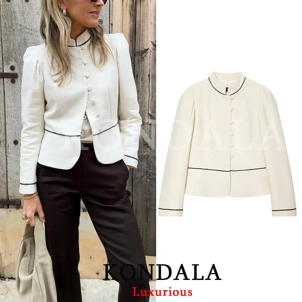 Holiday Casual Elegant Women Slim Blazer Patchwork Stand Collar Single Breasted Blazer Fashion 2026 Spring Summer Blazer