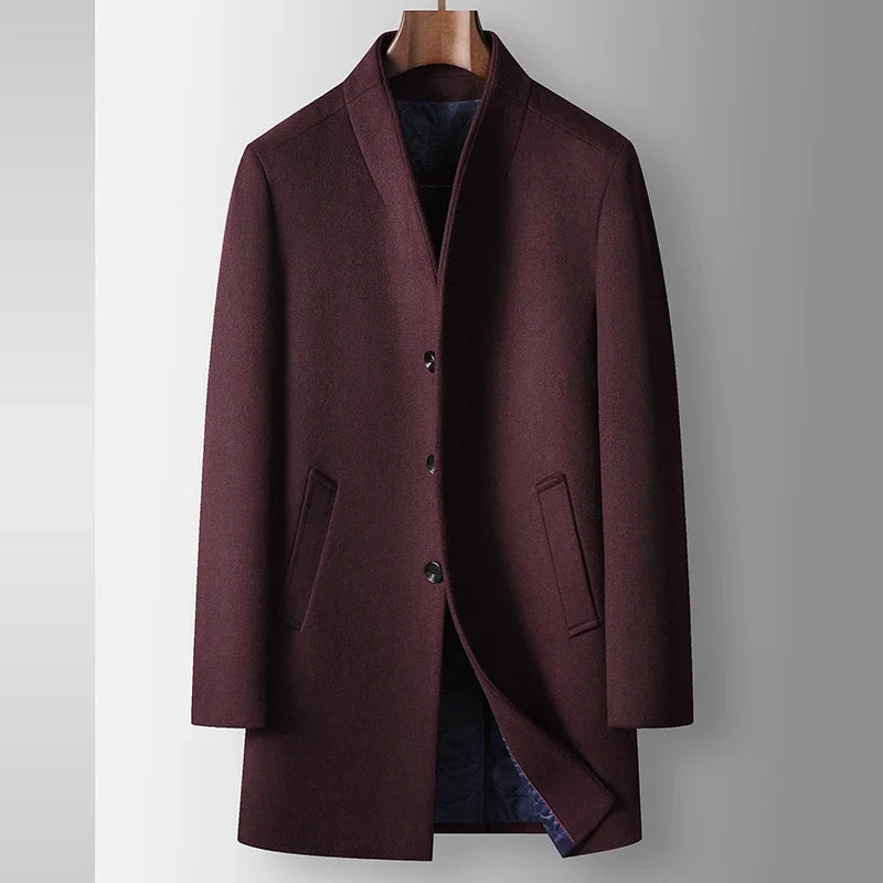 High-quality, Fashionable, Stylish, Versatile, for Banquets, Shopping, Trendy Business, Casual, Solid-color Men's Woolen Overcoa