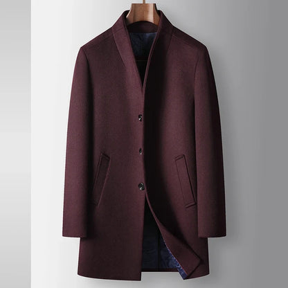 High-quality, Fashionable, Stylish, Versatile, for Banquets, Shopping, Trendy Business, Casual, Solid-color Men's Woolen Overcoa