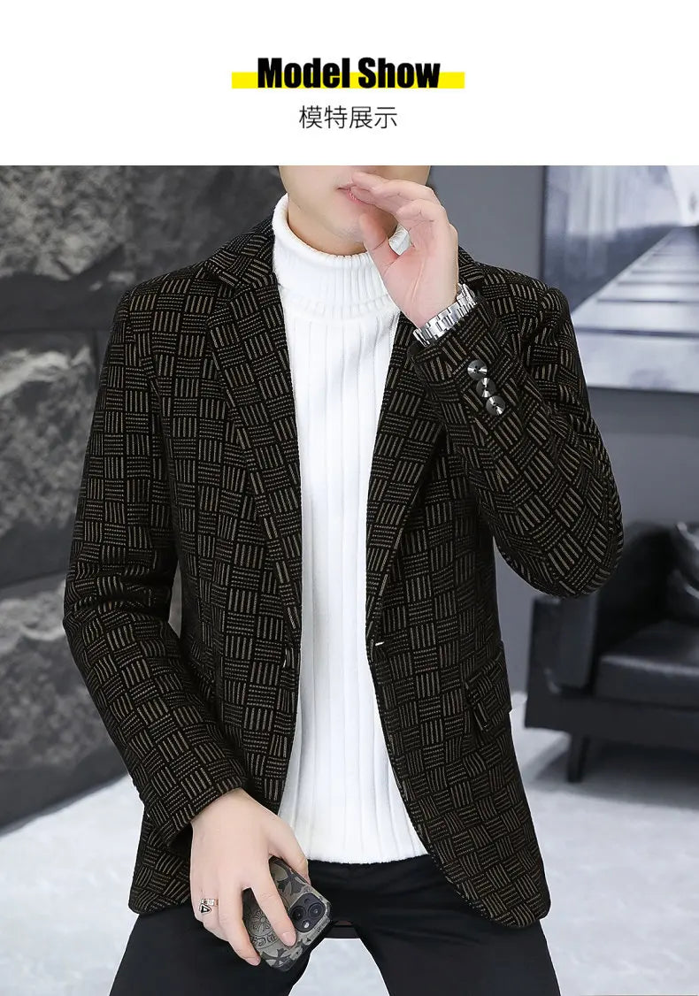 2026 Blazer Autumn and Winter Men's Fashion Outdoor Wedding Trend Slimming Business Casual Korean Version Thickened Warm Blazer