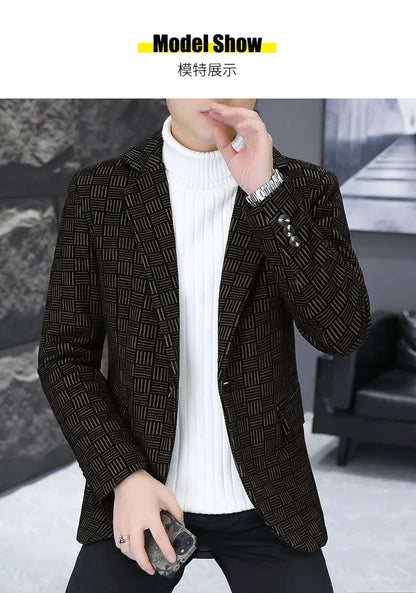 2026 Blazer Autumn and Winter Men's Fashion Outdoor Wedding Trend Slimming Business Casual Korean Version Thickened Warm Blazer