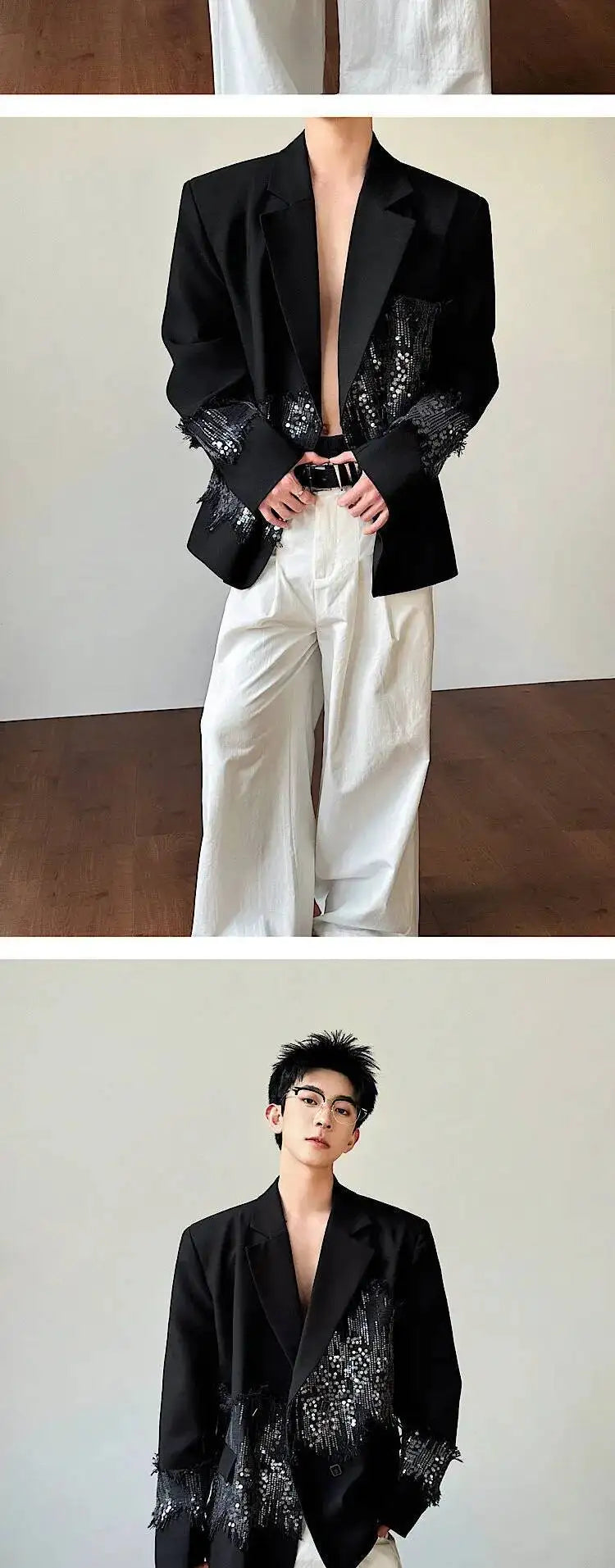 2026 Spring New Sequin Patchwork Design Blazer Coat Men's Trendy Luxury Original Night Club Outfit Casual Jacket JY6775