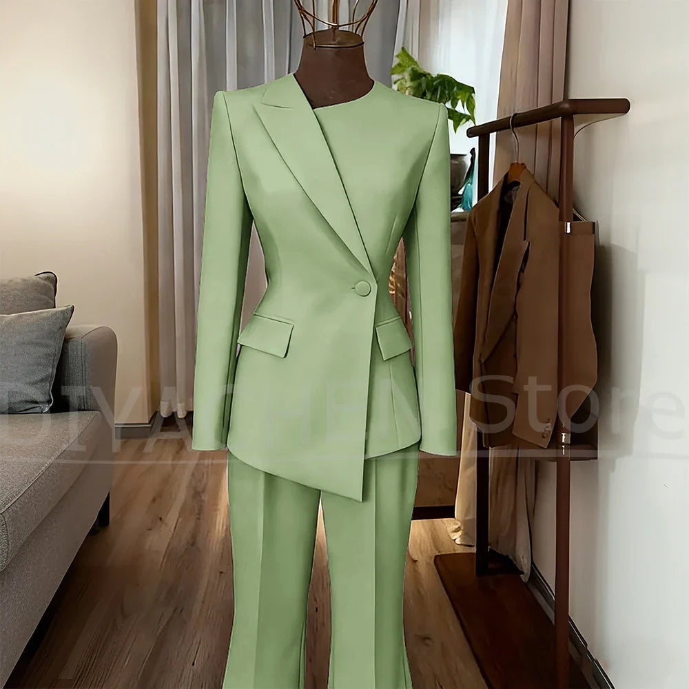 Women's Suit Slim Fit Blazer and Flared Trousers Elegant Formal Outfits Office Casual Party Fashion Pants Sets Two Piece