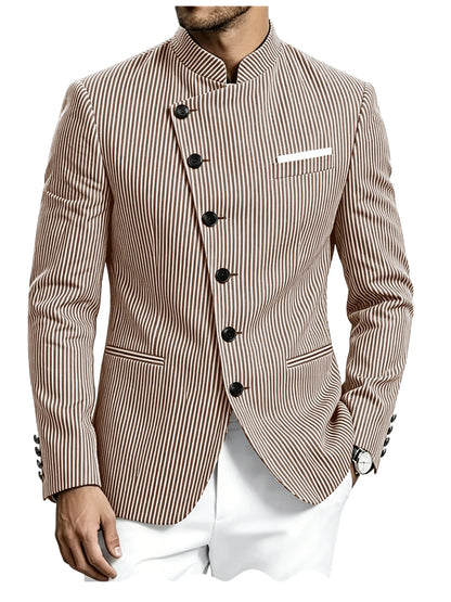 Men Mandarin Collar Suit Jacket Stand Collar Asymmetrical Single Breasted Men Blazer Slim Fit Business Formal Coat For Business