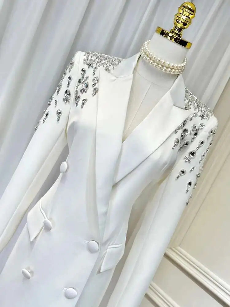 Women Beading Blazer Coat Double Breasted Full Sleeve Versatile High Street Style New Autumn 2026 Female Clothing 15KB5766