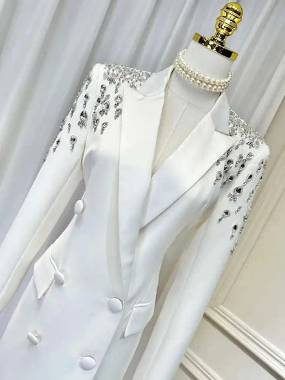 Women Beading Blazer Coat Double Breasted Full Sleeve Versatile High Street Style New Autumn 2026 Female Clothing 15KB5766