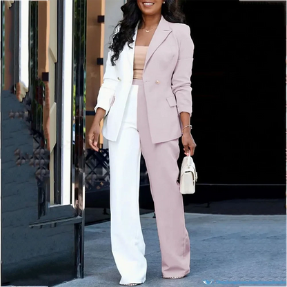 Latest Design Women's Suit Contrast Color Peak Lapel Double Breasted Fashion Elegant Outfit Office Work Daily Set Two Piece