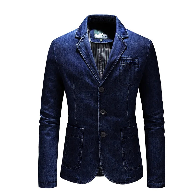 High Quality Men's Denim Blazers Male Coat Oversized Spring Autumn Fashion Casual Suit Jacket Men Clothing Outerwear 4xl AGZ01