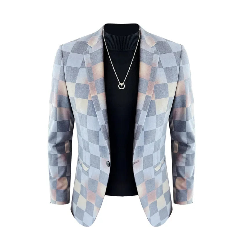 British Style Luxury Plaid Suit Jacket 2025 Spring New Men High-end Business Slim Blazers Groom Wedding Social Party Dress Coats