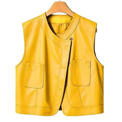 Pu Leather Vest Women Short Sleeveless Jacket 2026 Autumn New Solid Single-breasted Female Imitation Leather Waistcoat Outerwear