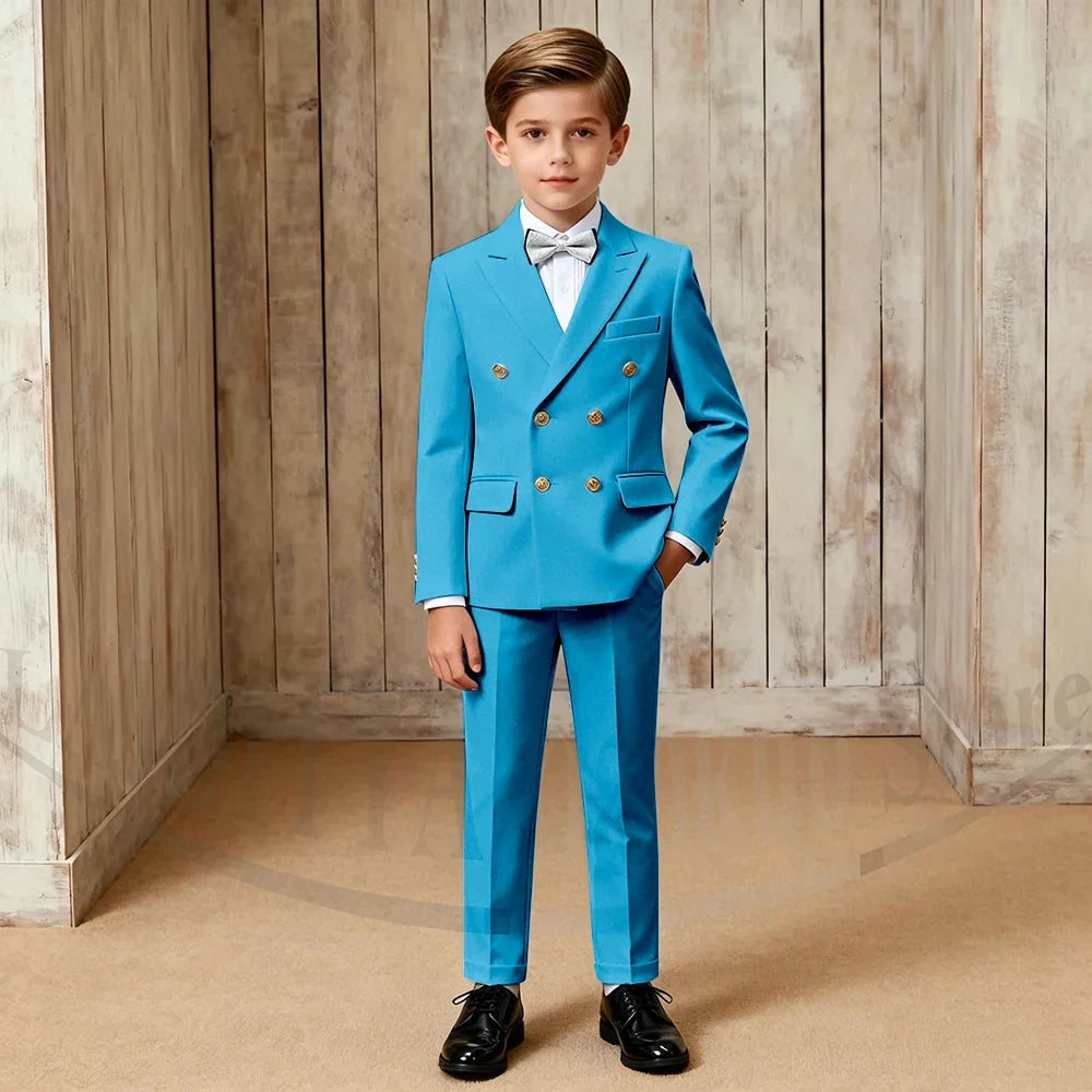 Chic Boys Suit Fashion Double Breasted Peak Lapel Wear Formal Wedding Party Prom Kids Elegant Gentleman Outfit 2 Piece Set