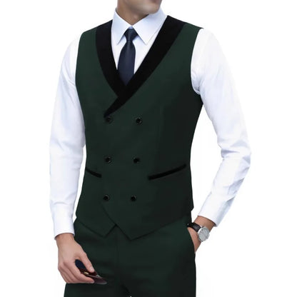 Men's Corduroy Vest Double-Breasted Slim Fit Waistcoat for Business Casual & Formal Occasions