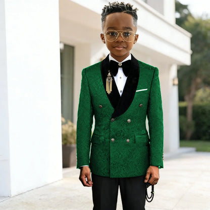Black Jacquard Floral Boys Suits For weddings Children Suits Double Breasted Kid Wedding Prom Suits Blazers Sets For boys Tuxedo