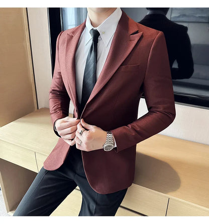 High-end Shiny Business Casual Suit Jacket Men British Style Slim Fit Office Work Men Blazers Wedding Groom Dress Coats 2025