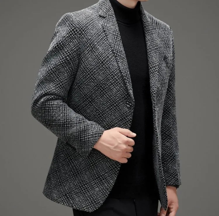 Men's Autumn Winter Thickened Business Casual Blazer Jacket Middle Aged Warm Outerwear
