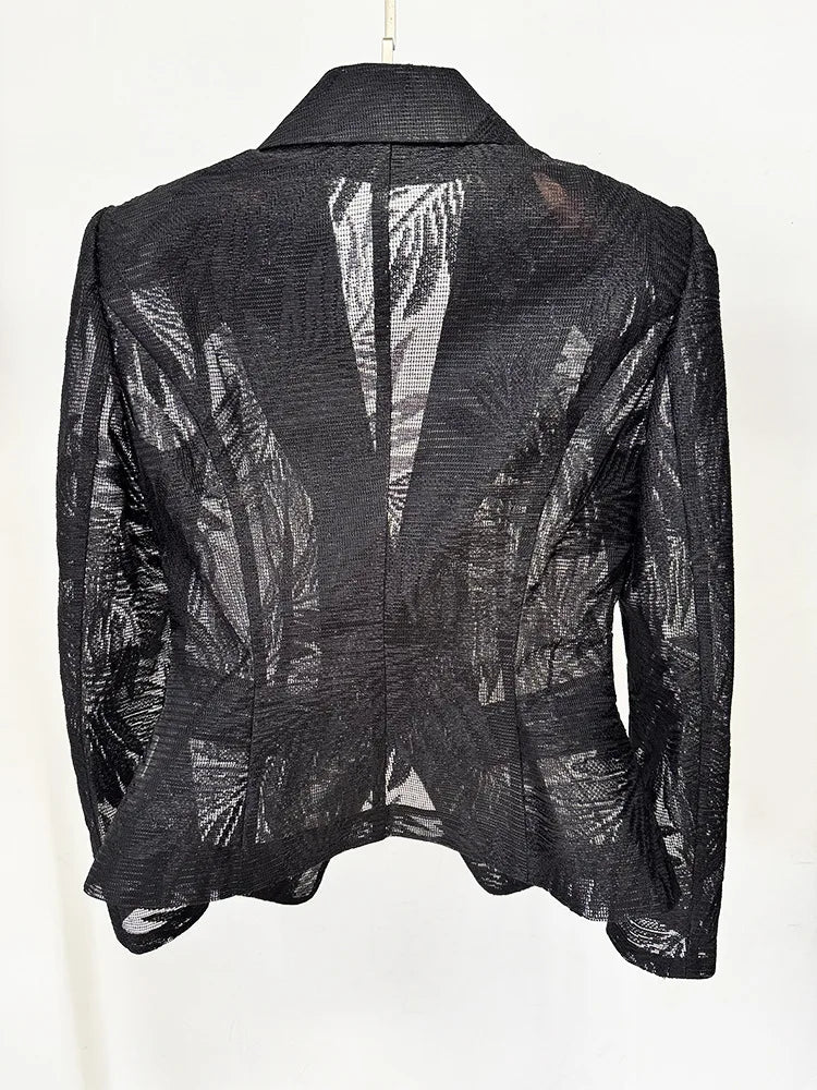 2026 Spring New Women Blazer Sheer Mesh Embroidery Waist Cinching Slim Fit Single Button Elegant Sexy Luxury Jacket HK18562