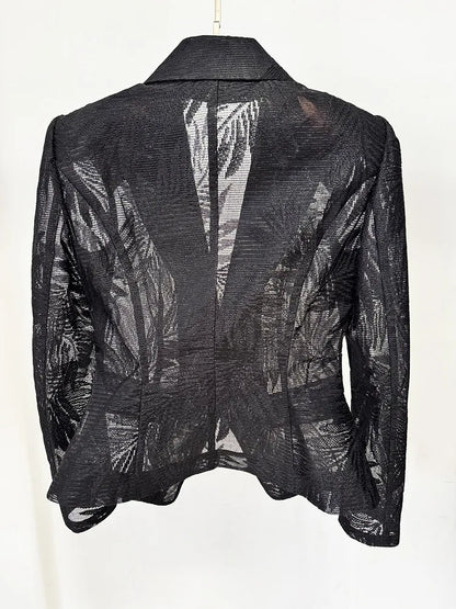 2026 Spring New Women Blazer Sheer Mesh Embroidery Waist Cinching Slim Fit Single Button Elegant Sexy Luxury Jacket HK18562