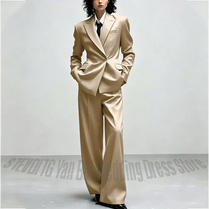 Casual Women Suit Trendy Solid Black Long Sleeve Lapel Straight Fashion Jacket Pants All-Match Shopping Street Style Daily Wear