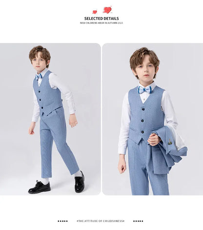 Flower Boys Wedding Suit Set Spring Kids Birthday Photograhy Outfit Children's Piano Host Speech Chorus Performance Costume