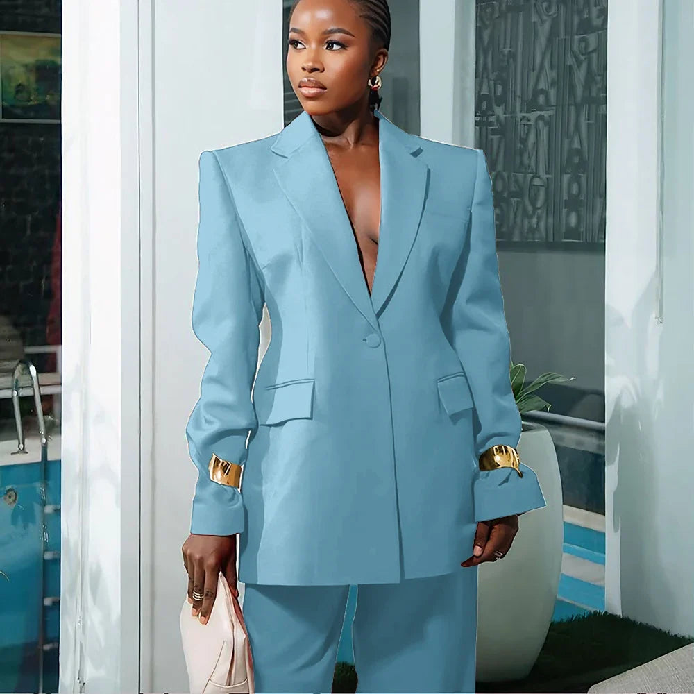Elegant Women's Suit Autumn New Red Clothing Single Button Notch Lapel Blazer Pant Sets Formal Slim Fit Office Party Outerwears