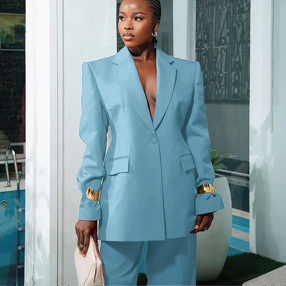 Elegant Women's Suit Autumn New Red Clothing Single Button Notch Lapel Blazer Pant Sets Formal Slim Fit Office Party Outerwears