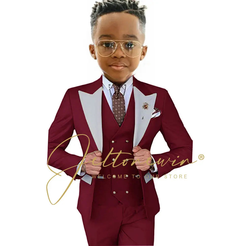 Suits For Boy Jacket Vest Pants 3 Pieces Dark Green Birthday Costume Flower Boys Formal Party Suit Kids Wedding Suit Tuxedo