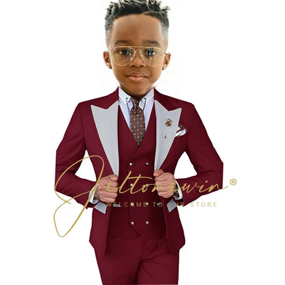 Suits For Boy Jacket Vest Pants 3 Pieces Dark Green Birthday Costume Flower Boys Formal Party Suit Kids Wedding Suit Tuxedo