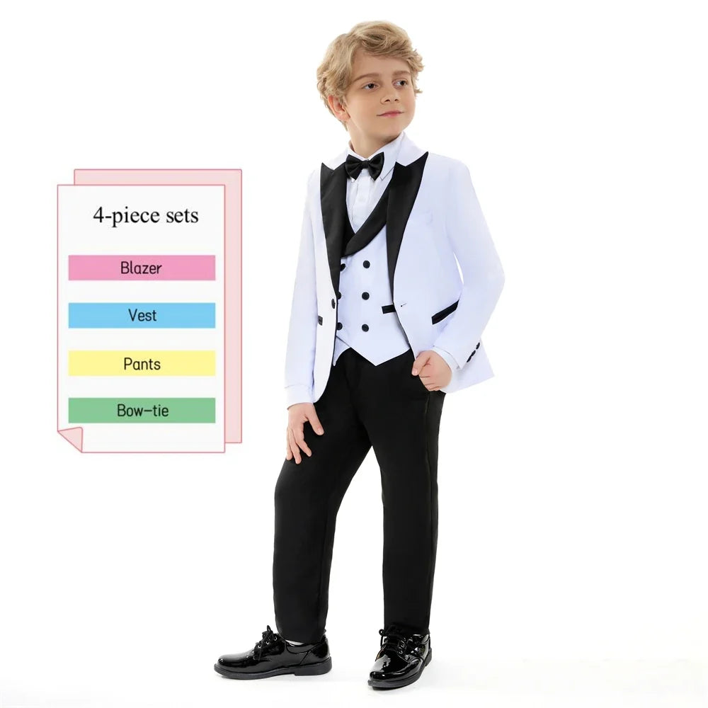 Boys 4-Piece Formal Suit Set – Single Breasted Peaked Lapel Kids Tuxedo for Weddings & Special Occasions