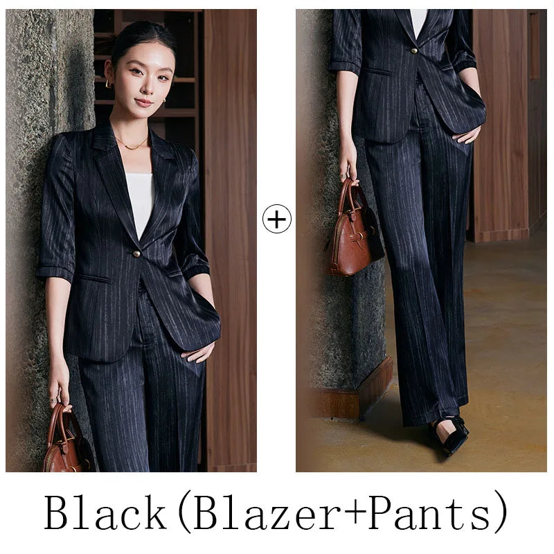 Elegant Women 2025 Spring Summer Professional Suit OL Business Interview Manager Commuting Work Wear Blazer And Pants Sets