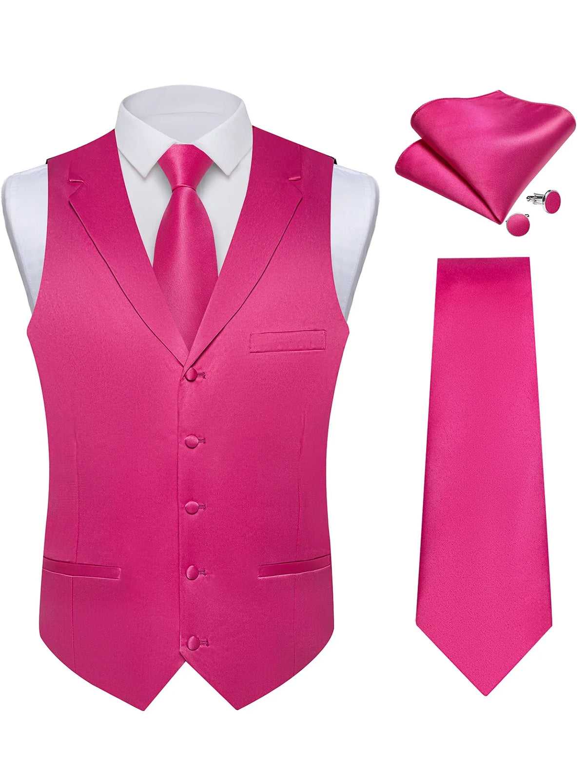 Men's Suit Vest & Tie Set – Solid Color Satin Formal Waistcoat for Weddings and Business