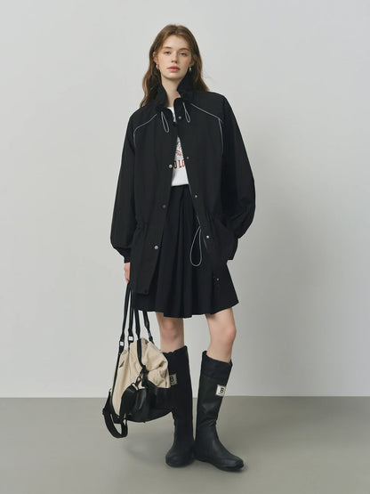 Stand Collar Drawstring Reflective Strip Design Jacket 2025 Autumn New Casual Short Jacket 25FS13173