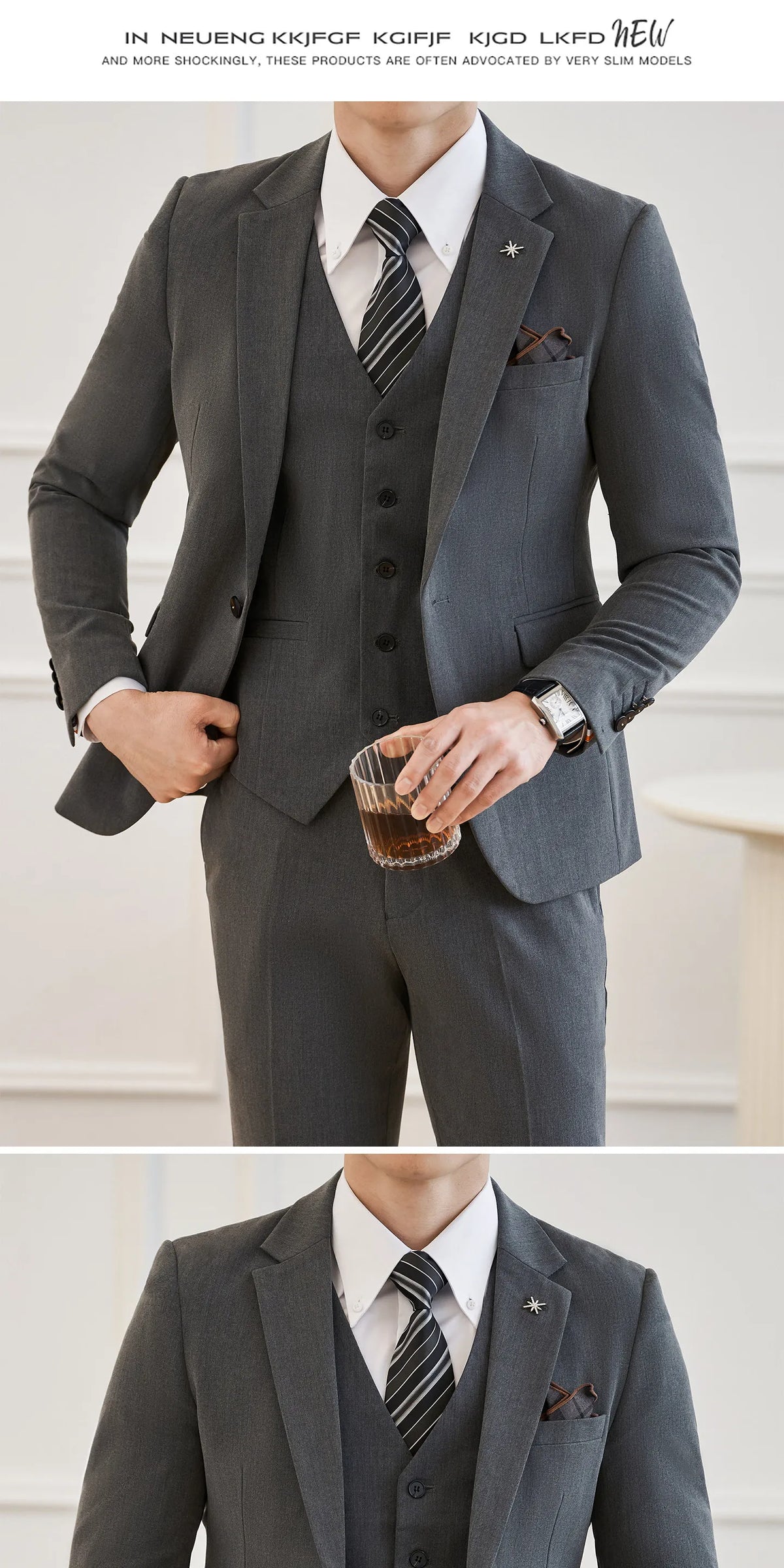 High Quality Elegant Single-Breasted Men Suit Fashion ltalian Style Slim High-end Business Groom Wedding Party Tuxedo 3/2 Pieces