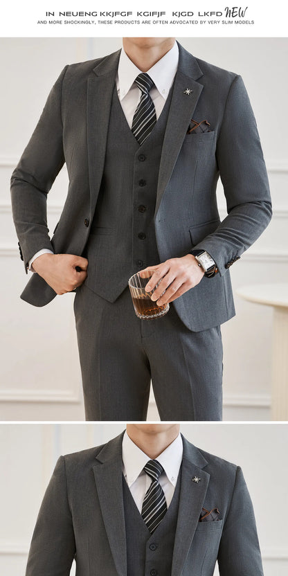 High Quality Elegant Single-Breasted Men Suit Fashion ltalian Style Slim High-end Business Groom Wedding Party Tuxedo 3/2 Pieces