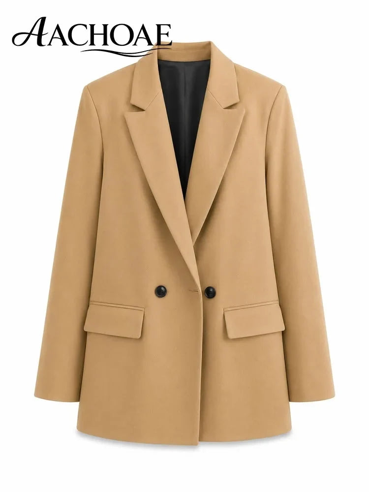 Women Double Breasted Blazer Elegant Office Lady Suit Jacket Oversized Casual Long Sleeve Blazer Spring Autumn Outerwear