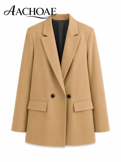 Women Double Breasted Blazer Elegant Office Lady Suit Jacket Oversized Casual Long Sleeve Blazer Spring Autumn Outerwear