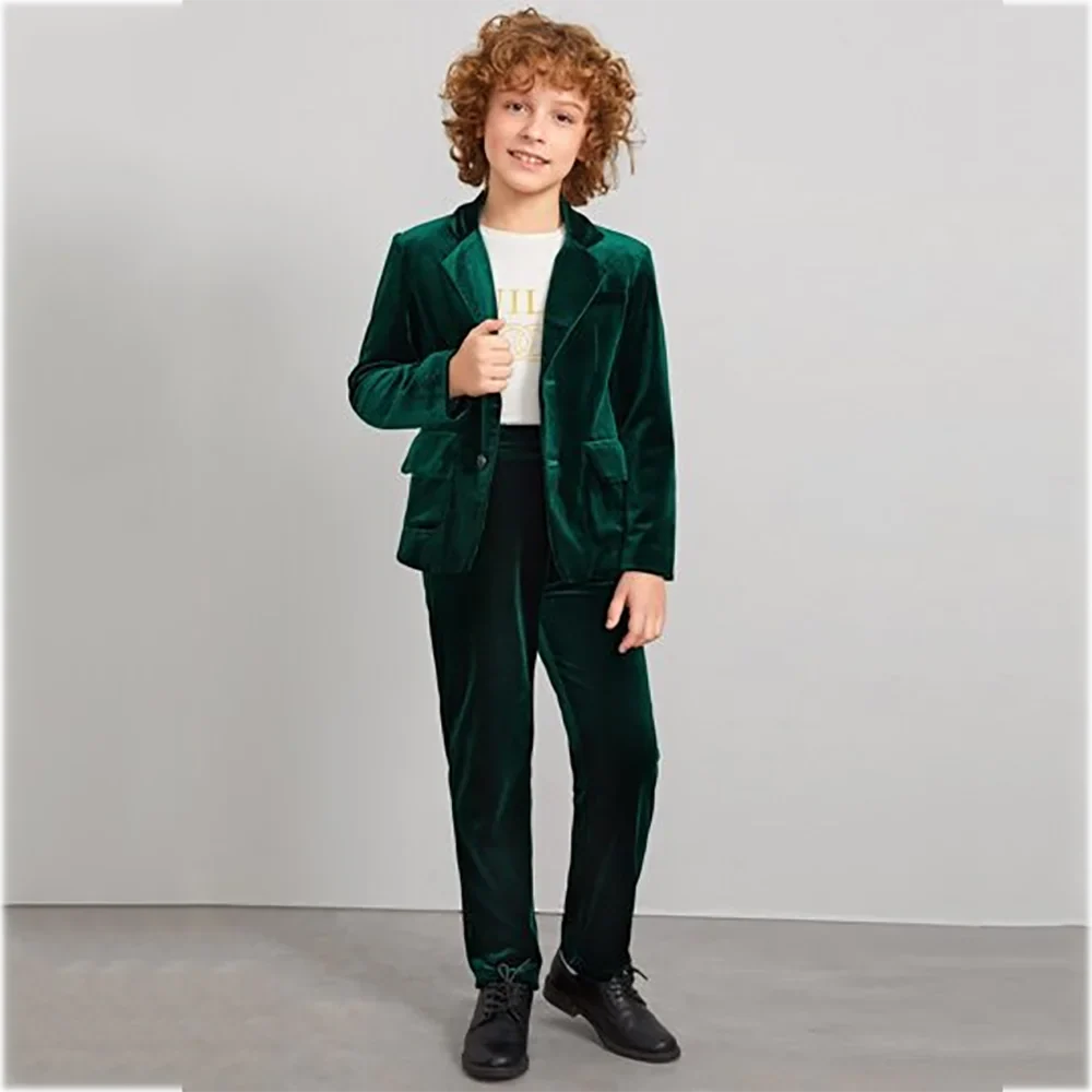 Formal Kids Clothing Boys Suit Velvet 2 Piece Notched Lapel Single Breasted Birthday Wedding Party Fashion Outfit Jacket Pants