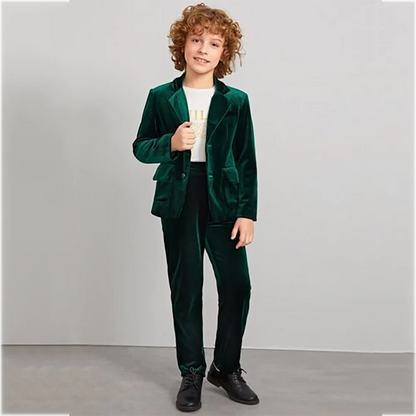 Formal Kids Clothing Boys Suit Velvet 2 Piece Notched Lapel Single Breasted Birthday Wedding Party Fashion Outfit Jacket Pants