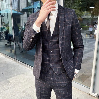 Men's Slim-Fit Wedding 3-Piece Suit Set – Single Breasted Jacket, Vest & Trousers