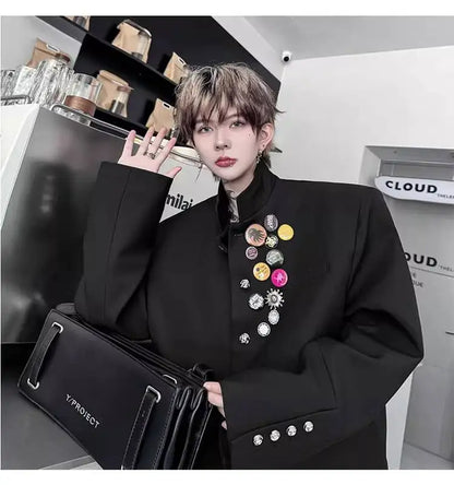 2025 New Handsome Luxury Patchwork Decorate Stand Neck Casual Jacket Men Original Luxury Male Blazer Coat Clothes JY3789