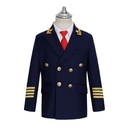 Boys Grils Pilot Uniform Suit Kids Formal Jakcet Pants Tuxedo Wedding Dress Children Birthday Photography Outfit Set