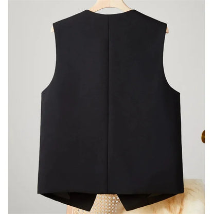 2025 New Women's Blazer High End Casual Vest Waistcoat Female Commuting Slimming Collar Less Sleeveless Short Suit Jacket Lined