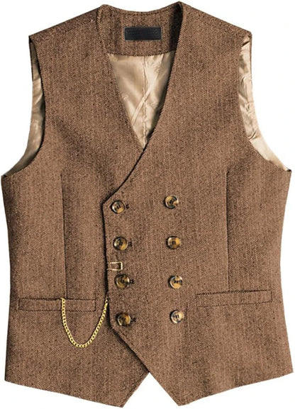 Men's Waistcoat Herringbone Double Breasted Vest for Wedding Banquet