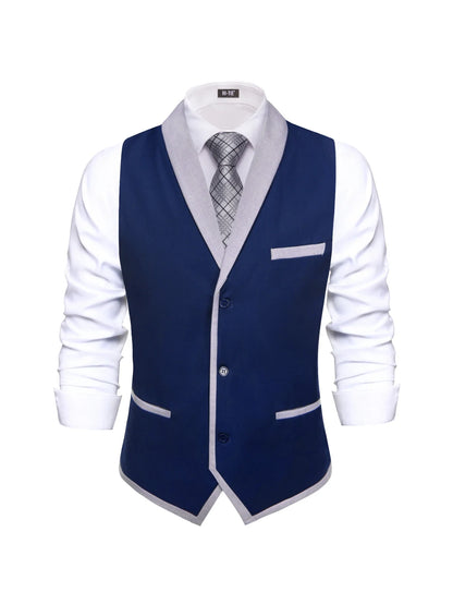 Men's Vest Single Breasted Lapel Collar Waistcoat for Wedding and Business in Navy Blue, Black & Gray