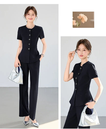 Elegant fashionable professional women's wear,  two-piece short-sleeved blazer+pants. New arrival for spring summer 2026