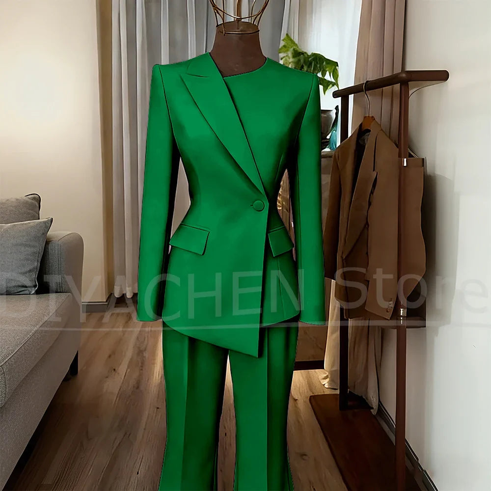 Women's Suit Slim Fit Blazer and Flared Trousers Elegant Formal Outfits Office Casual Party Fashion Pants Sets Two Piece