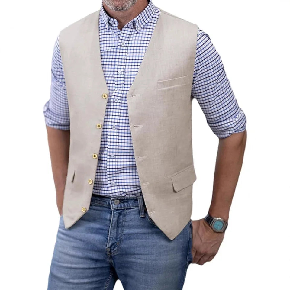 Men's Slim Fit Cotton Broadcloth Suit Vest for Men – Single Breasted Smart Casual Waistcoat for Weddings & Business Events