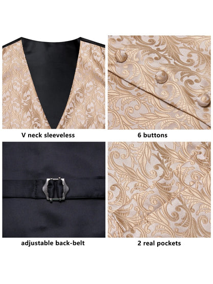 Men's Vest Necktie Pocket Square Three-Piece Set for Weddings Banquets and Formal Occasions – Apricot
