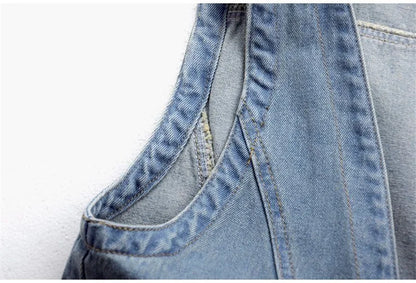 Fashion Denim Vest Female Streetwear V Neck Women Vest Summer Large Size Waistcoat Jeans Tops Sleevless Jacket Chaleco Mujer 6XL