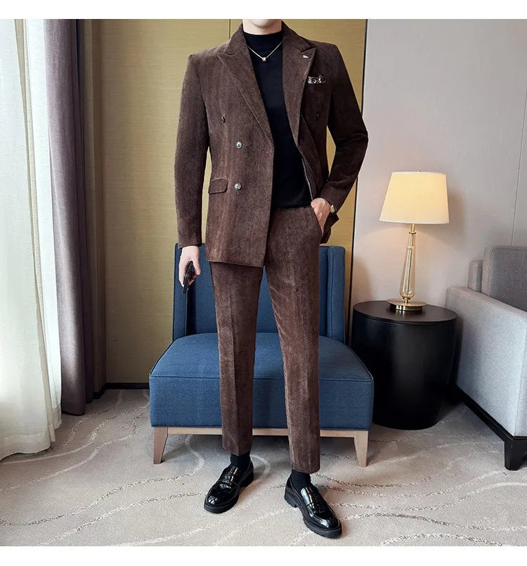 2025 Winter Woolen Men's Wedding Groom Suit Double Breasted Suit 3 Piece Set Business Casual Office Work Party Prom Dress Suits